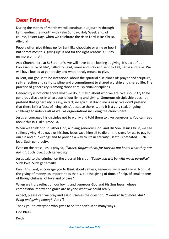 Vicar's Letter - March 2024